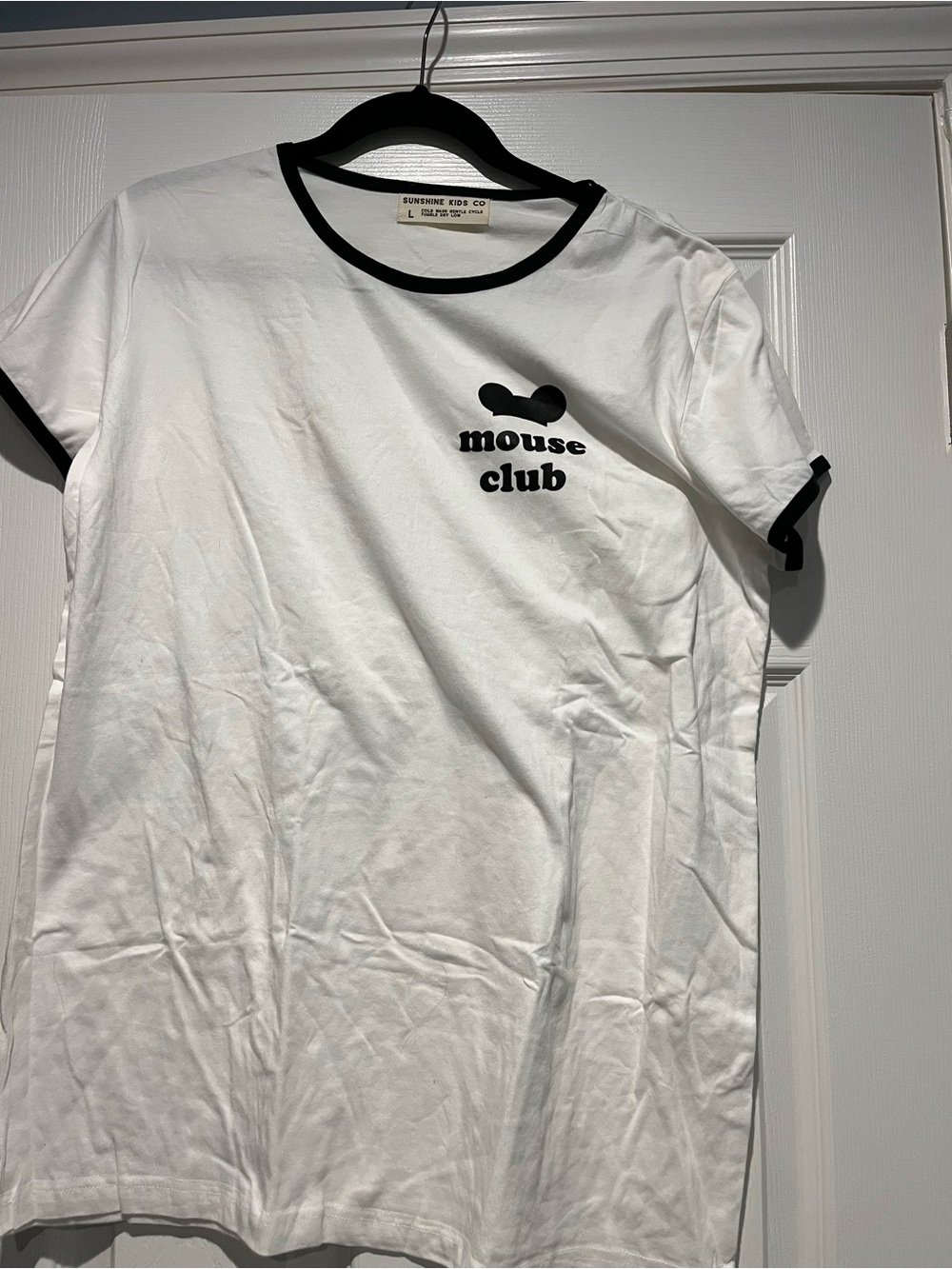 White 'mouse club' Ringer Tee with Black Trim